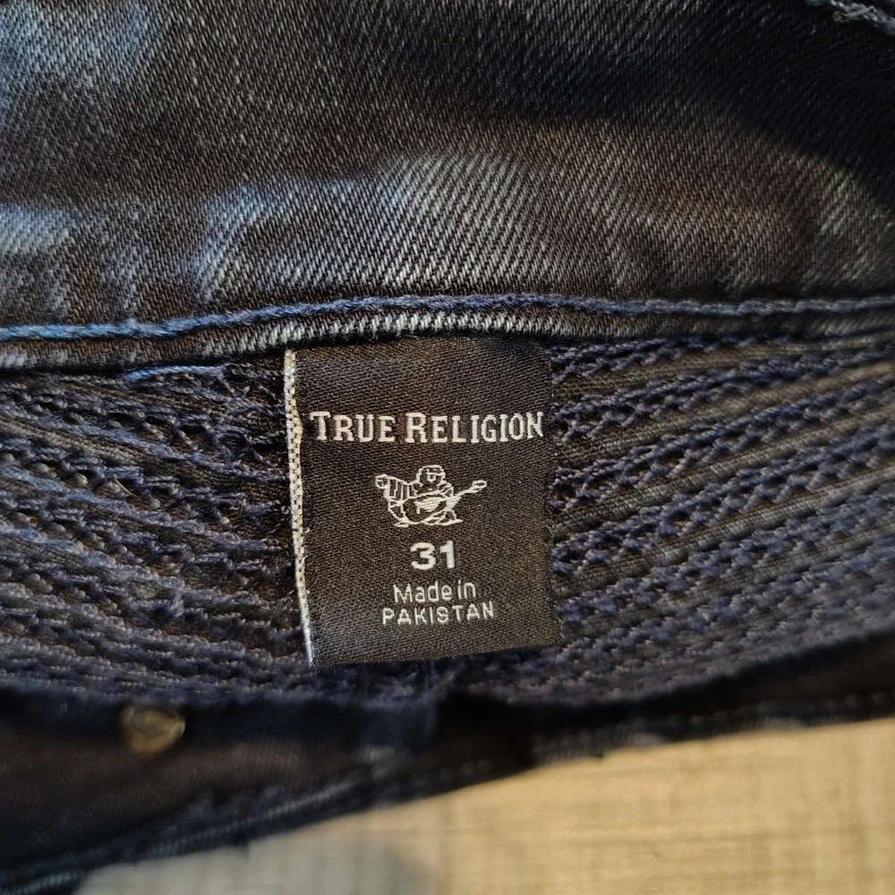 True Religion Rocco Relaxed Skinny Moto Jeans Black Ribbed Knee Mens 31